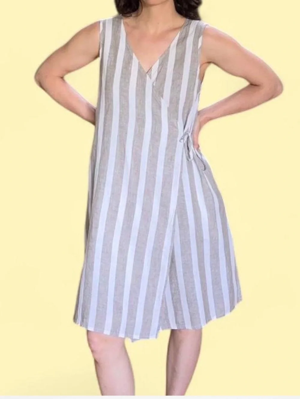 Flax Striped Wrap Tank Dress - Gray & White size small EUC - Picture 7 of 8